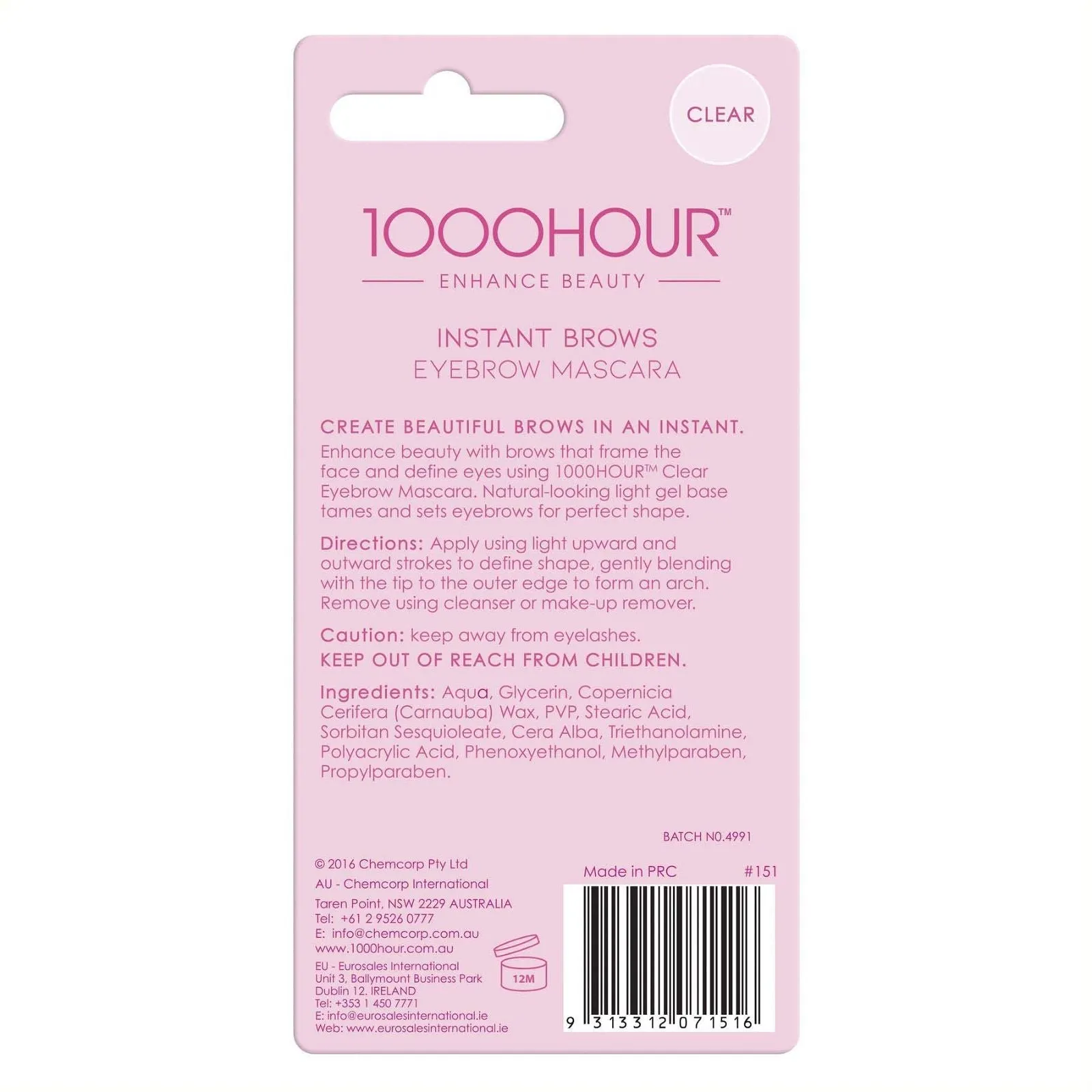 1000 Hour Instant Brows - Clear Eyebrow Mascara for Shaping