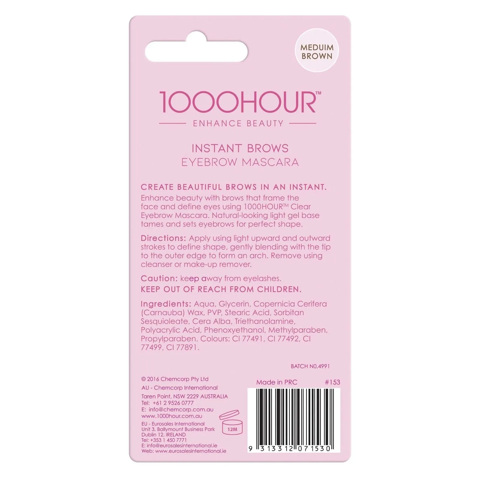 1000 Hour Instant Brows - Medium Brown Eyebrow Mascara