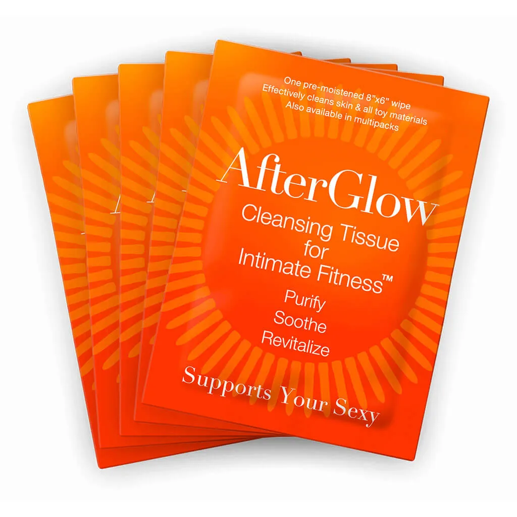 AfterGlow Multipack Cleansing Tissue Single - pH Balanced, Gentle Intimate Wipes for Toys & Skin