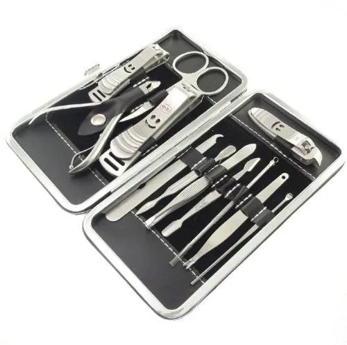 BEAUTY BON 12-PIECE STAINLESS STEEL MANICURE AND PEDICURE NAIL CLIPPERS SET WITH PORTABLE CASE