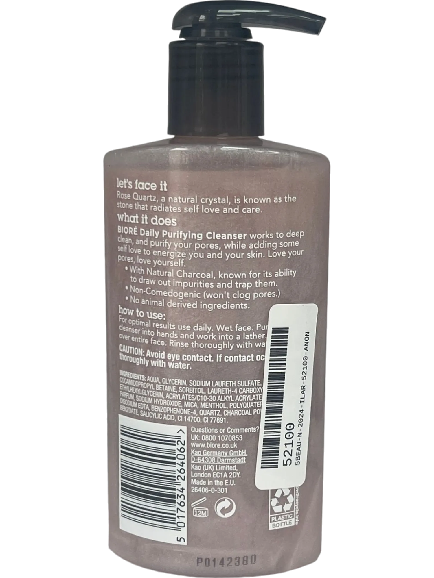 Biore Rose Quartz & Charcoal Purifying Face Wash Cleanser for Oily Skin 200ml