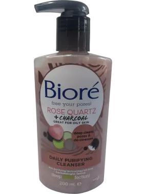 Biore Rose Quartz & Charcoal Purifying Face Wash Cleanser for Oily Skin 200ml