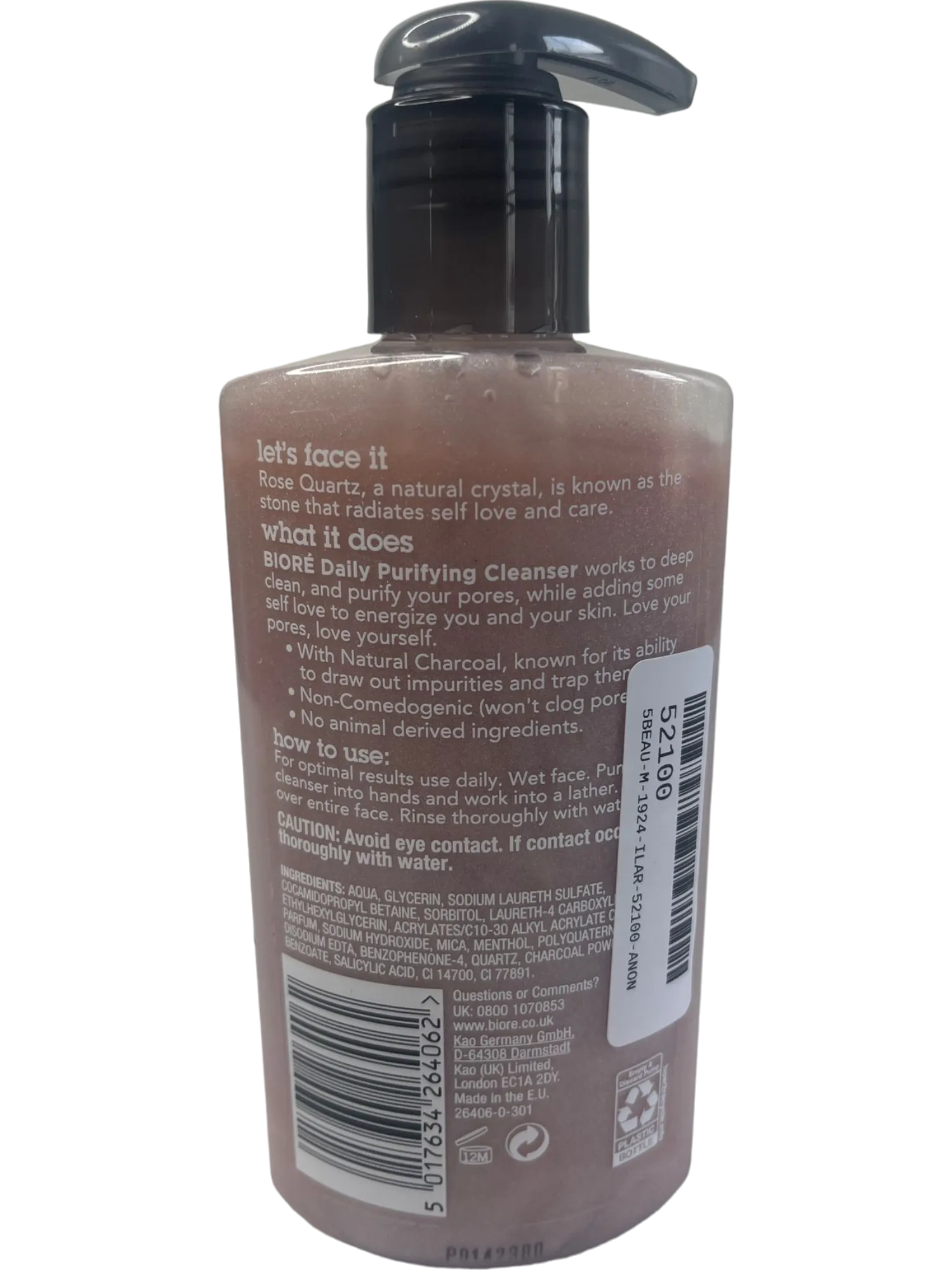 Biore Rose Quartz & Charcoal Purifying Face Wash Cleanser for Oily Skin 200ml