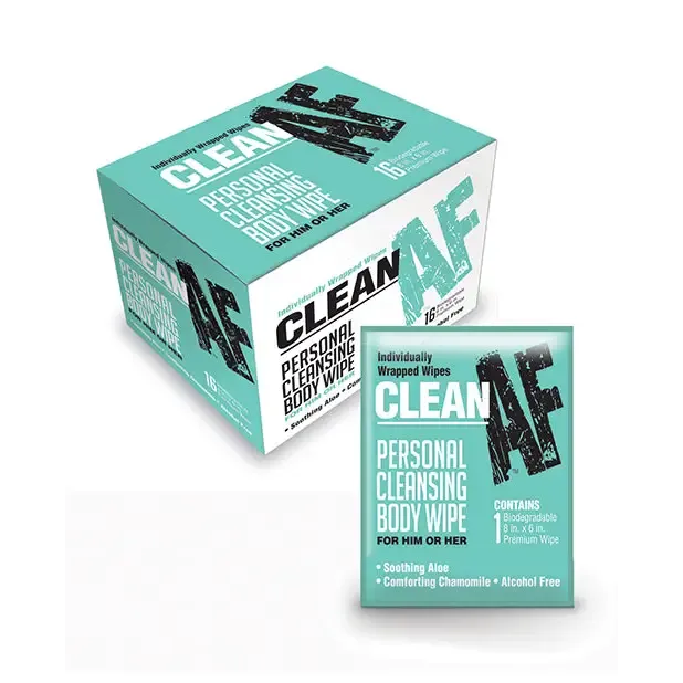 Clean AF Individually Wrapped Personal Cleaning Body Wipe 16-Pack Box