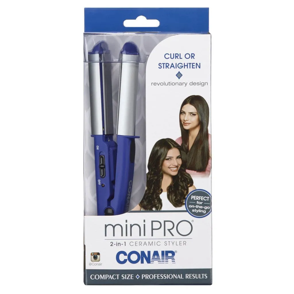 Conair MiniPro 2-in-1 Ceramic Styler, Flat Iron & Curling Iron - CS69N