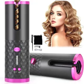 Cordless Auto Rotating Ceramic Hair Curler w/ LCD Display