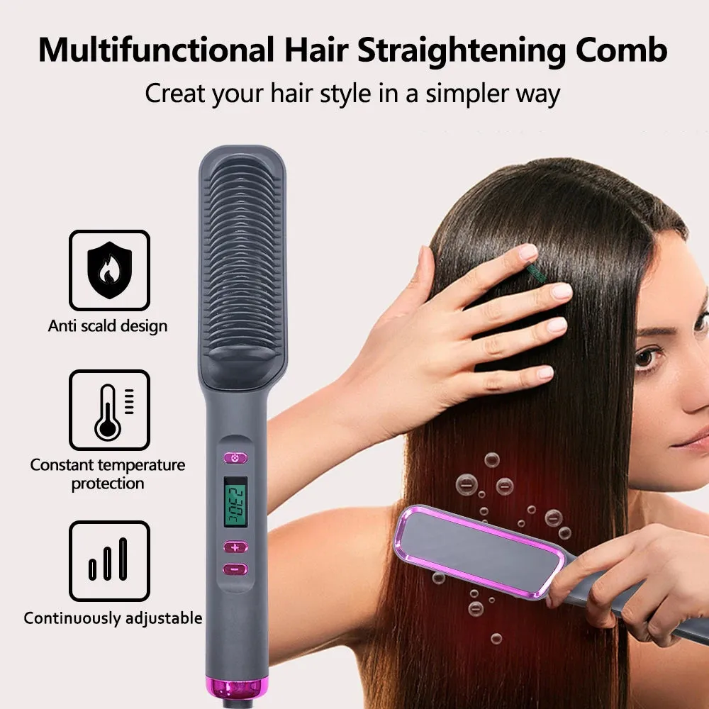 Hair Straightener with Brush, Straightening Comb - Flat Iron Brush #1 Hair Styling Tool