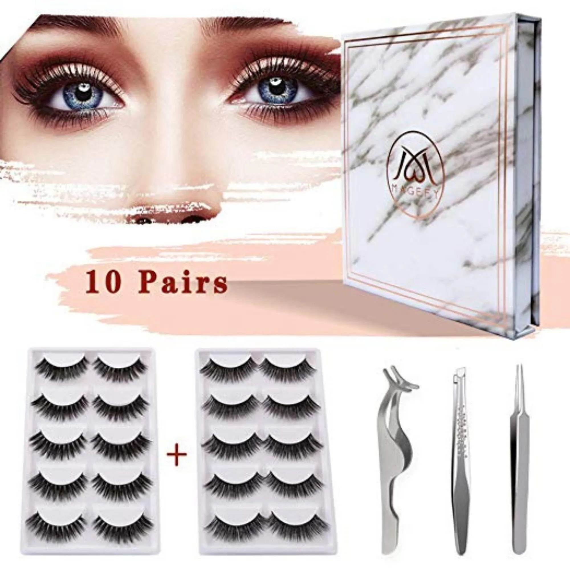 MAGEFY 10 Pairs 2 Styles Fake Eyelashes Reusable