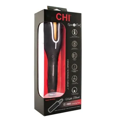 New - CHI Spin & Curl Ceramic Rotating Curler - Onyx Black