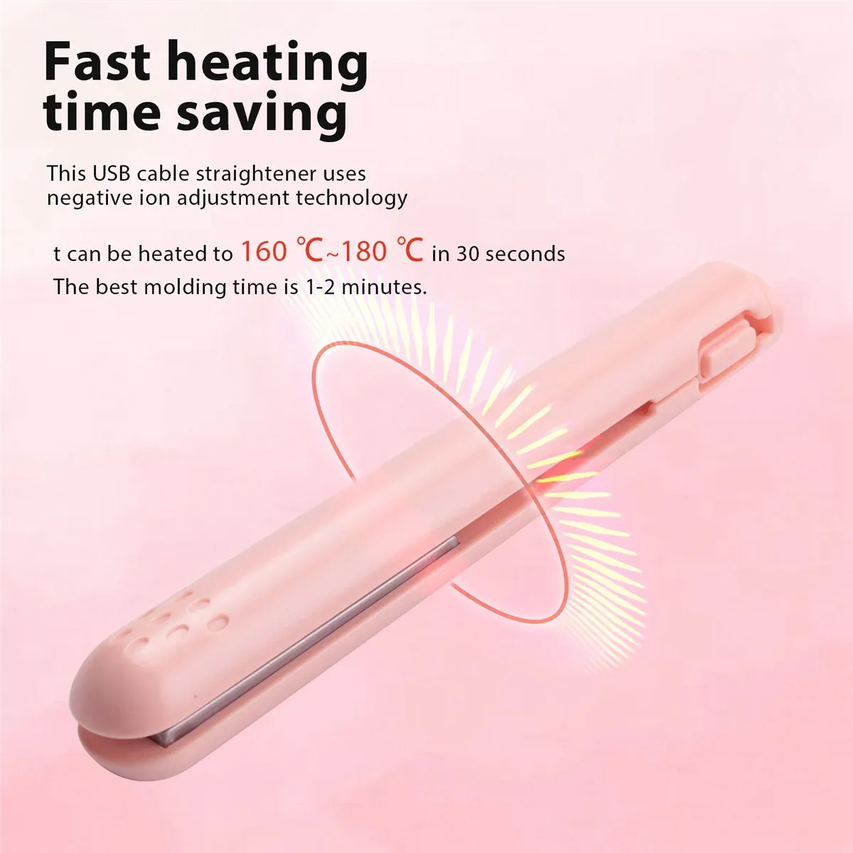 USB Cable Mini Portable Hair Straightener for Straight and Curling Dual-Use Curling Irons for Students Pink